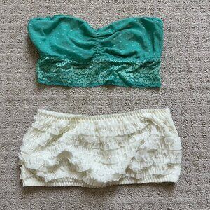 Aerie Strapless Green Bandeau and White Bandeau Two Set